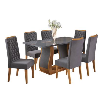 Imagem de Mesa de Jantar 6 Lugares Los Angeles com Vidro Mel/Grafite/Veludo Grafite - Panorama Móveis