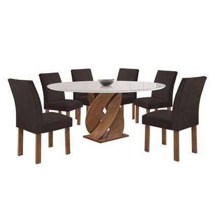 Imagem de Mesa de Jantar 6 Lugares Luna Canela com Vidro Chocolate/Off White/Marrom - Cel Móveis