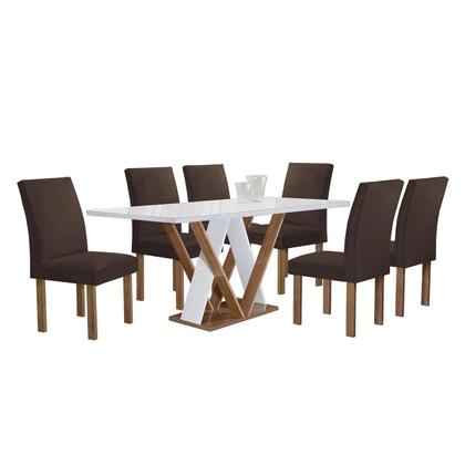 Imagem de Mesa de Jantar 6 Lugares Manuela Canela com Vidro Chocolate/Off White/Marrom - Cel Móveis