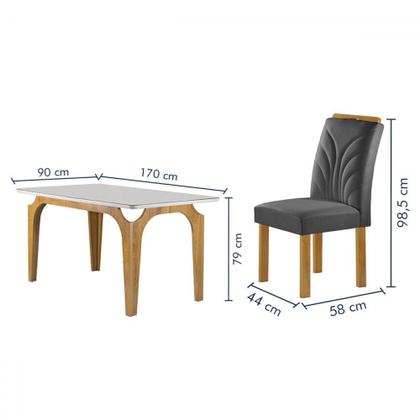 Imagem de Mesa de Jantar 6 Lugares Melina Carolina com Vidro Cinamomo/Off White/Veludo Cinza - Cel Móveis
