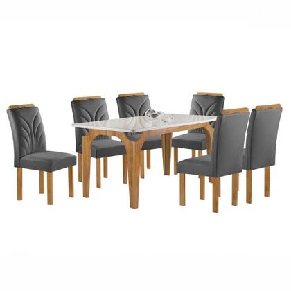 Imagem de Mesa de Jantar 6 Lugares Melina Carolina com Vidro Cinamomo/Off White/Veludo Cinza - Cel Móveis