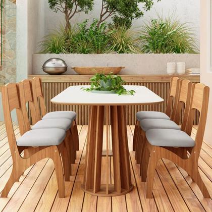 Imagem de Mesa De Jantar 6 Lugares Pés Ripado Orgânico 180cm Dalí D03 Off White Freijó - Lyam Decor