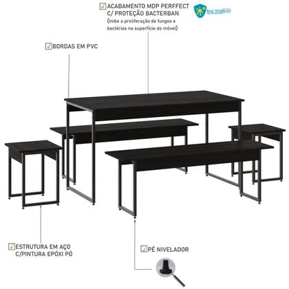 Imagem de Mesa de Jantar 6 Lugares Preto ônix - Compace