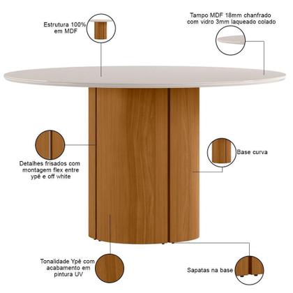 Imagem de Mesa De Jantar 6 Lugares Redonda 135cm Verbena N01 Ypê Off White - Lyam Decor
