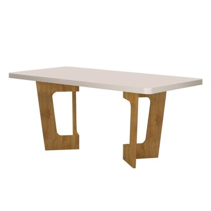 Imagem de Mesa de Jantar 6 Lugares Retangular 160cm Tampo Vidro/MDF de 4cm Liz Bege/Cinamomo/Off White