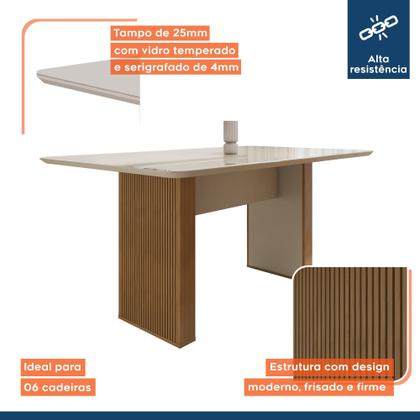 Imagem de Mesa de Jantar 6 Lugares Retangular 160cm Tampo Vidro/MDF Julia