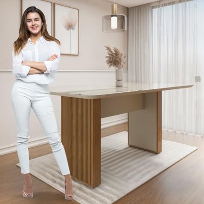 Imagem de Mesa de Jantar 6 Lugares Retangular 160cm Tampo Vidro/MDF Julia