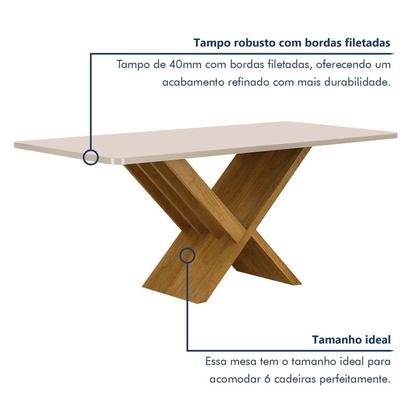Imagem de Mesa de Jantar 6 Lugares Retangular 180cm Tampo Vidro/MDF de 4cm Aurora