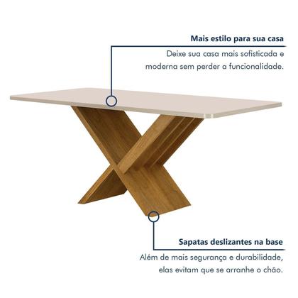 Imagem de Mesa de Jantar 6 Lugares Retangular 180cm Tampo Vidro/MDF de 4cm Aurora