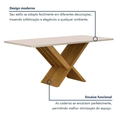 Imagem de Mesa de Jantar 6 Lugares Retangular 180cm Tampo Vidro/MDF de 4cm Aurora