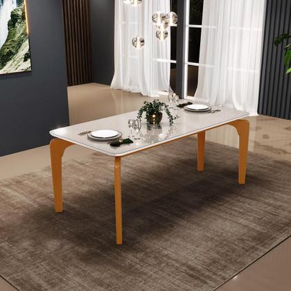 Imagem de Mesa De Jantar 6 Lugares Retangular Capri 160cm Tampo De Vidro Off White Nature - Lyam Decor