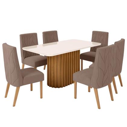 Imagem de Mesa de Jantar 6 Lugares Solana com Vidro Nature/Off White/Amêndoa - Henn
