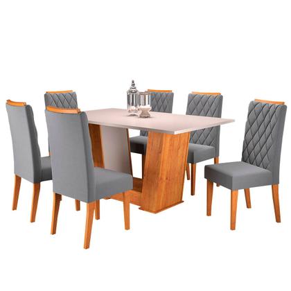 Mesa de Jantar 6 Lugares Squash Mel/Blonde/Veludo Cinza - Viero Móveis Imagem de Mesa de Jantar 6 Lugares Squash Mel/Blonde/Veludo Cinza - Viero Móveis