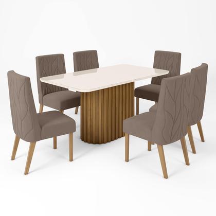 Imagem de Mesa de Jantar 6 Lugares Stella com Vidro Nature/Off White/Marrom Amêndoa - Panorama Móveis