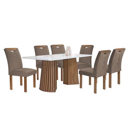 Imagem de Mesa de Jantar 6 Lugares Stella com Vidro Ripado Chocolate/Off White/Bege Escuro - Cel Móveis