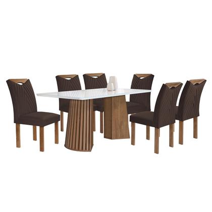 Imagem de Mesa de Jantar 6 Lugares Stella com Vidro Ripado Chocolate/Off White/Marrom - Cel Móveis