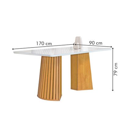 Imagem de Mesa de Jantar 6 Lugares Stella com Vidro Ripado Cinamomo/Off White/Marrom - Cel Móveis