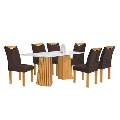 Imagem de Mesa de Jantar 6 Lugares Stella com Vidro Ripado Cinamomo/Off White/Marrom - Cel Móveis