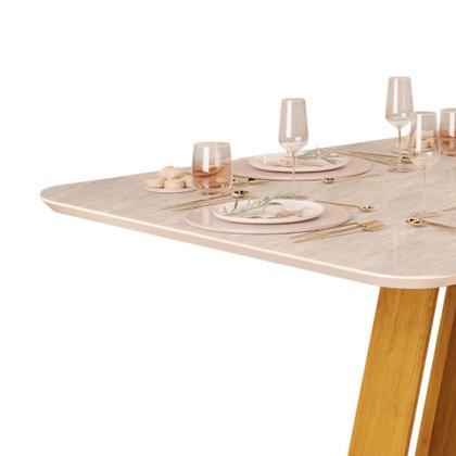 Imagem de Mesa de Jantar 6 Lugares Tampo Chanfrado Curvo 170cm Sem Vidro Kiara Cedro/Quartzo - DJ Móveis