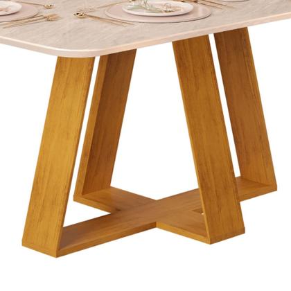 Imagem de Mesa de Jantar 6 Lugares Tampo Chanfrado Curvo 170cm Sem Vidro Kiara Cedro/Quartzo - DJ Móveis