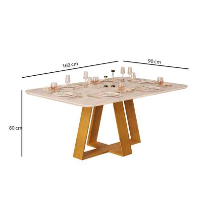 Imagem de Mesa de Jantar 6 Lugares Tampo Chanfrado Curvo 170cm Sem Vidro Kiara Cedro/Quartzo - DJ Móveis