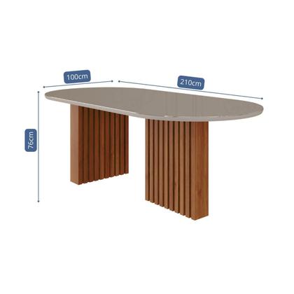 Imagem de Mesa de Jantar 6 lugares Tampo de Vidro/MDF 210cm Oval Ester Cinamomo