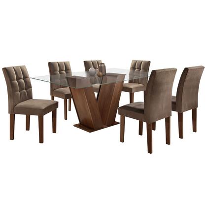 Imagem de Mesa de Jantar 6 Lugares Vitória com Vidro Chocolate/Animale Marrom - Cel Móveis