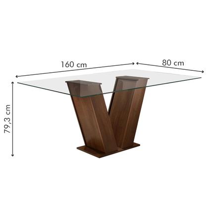 Imagem de Mesa de Jantar 6 Lugares Vitória com Vidro Chocolate/Linho Cinza - Cel Móveis