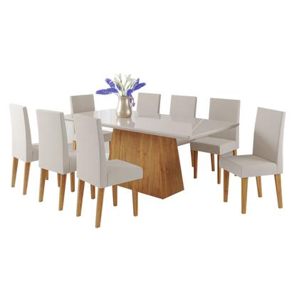 Imagem de Mesa de Jantar 8 Lugares Bariloche com Vidro Mel/Off White/Marim - Viero Móveis