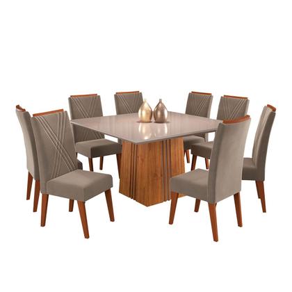Imagem de Mesa de Jantar 8 Lugares Daniela com Vidro Mel/Off White/Perola - Viero Móveis