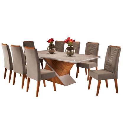 Imagem de Mesa de Jantar 8 Lugares Easy com Vidro Mel/Perola/Off White - Viero Móveis