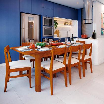 Imagem de Mesa de Jantar 8 Lugares Extensível 180 a 220cm Madeira Maciça Zuzu