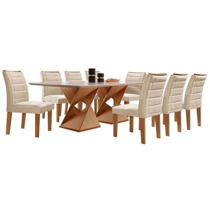 Imagem de Mesa de Jantar 8 Lugares Genova com Vidro Cinamomo/Off White/Bege - Cel Móveis