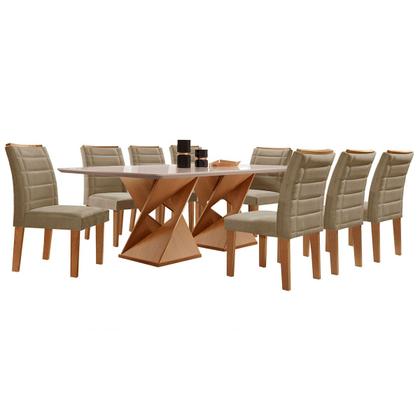 Imagem de Mesa de Jantar 8 Lugares Genova com Vidro Cinamomo/Off White/Marrom Claro - Cel Móveis