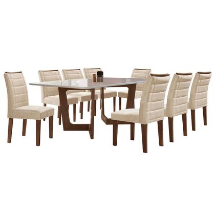 Imagem de Mesa de Jantar 8 Lugares Itália com Vidro Chocolate/Off White/Bege - Panorama Móveis