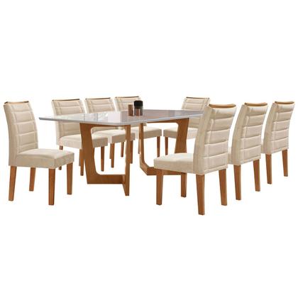 Imagem de Mesa de Jantar 8 Lugares Nápoles/Genova com Vidro Cinamomo/Off White/Bege - Pnr Móveis
