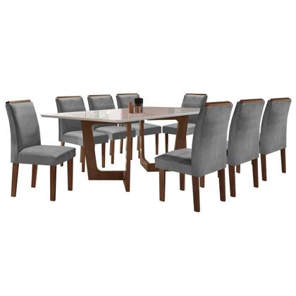 Imagem de Mesa de Jantar 8 Lugares Nápoles/Luísa com Vidro Chocolate/Off White/Cinza - Cel Móveis