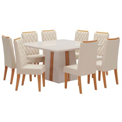 Imagem de Mesa de Jantar 8 Lugares Perla com Vidro Mel/Nude/Off White - Viero Móveis