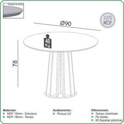 Imagem de Mesa de Jantar 90cm c/ 2 Cadeiras e Base Ripada 100% MDF