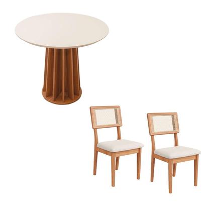 Imagem de Mesa de Jantar 90cm c/ 2 Cadeiras e Base Ripada 100% MDF