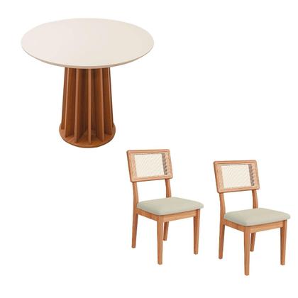 Imagem de Mesa de Jantar 90cm c/ 2 Cadeiras e Base Ripada 100% MDF