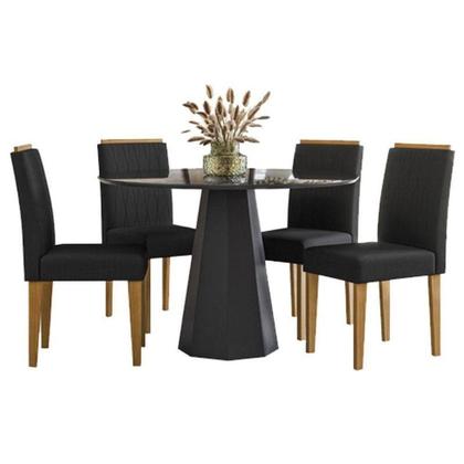 Imagem de Mesa De Jantar Ambiente Isis 120x120 Cm Com Vidro Preto E 4 Cadeiras Ana Ype Veludo Preto  New Ceval