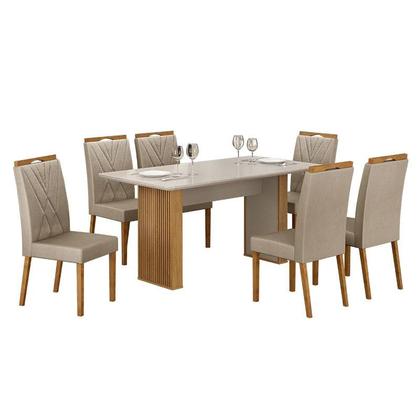 Imagem de Mesa de Jantar Ambiente Júlia 160x80cm Cinamomo Off White com 6 Cadeiras Lara Veludo Bege - Valdemóveis