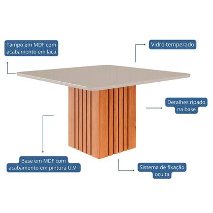 Imagem de Mesa de Jantar Ana Quadrada 1 Tampo em MDF 130x130cm Cozinha Moderna Cinamomo/Off White - Cimol