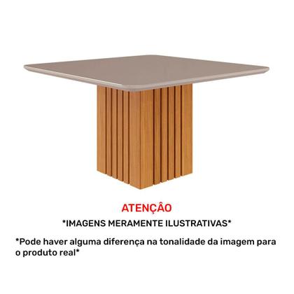 Imagem de Mesa de Jantar Ana Quadrada 1 Tampo em MDF e Vidro 130cm 1 Base Cozinha Moderna Marrom Off White - Cimol
