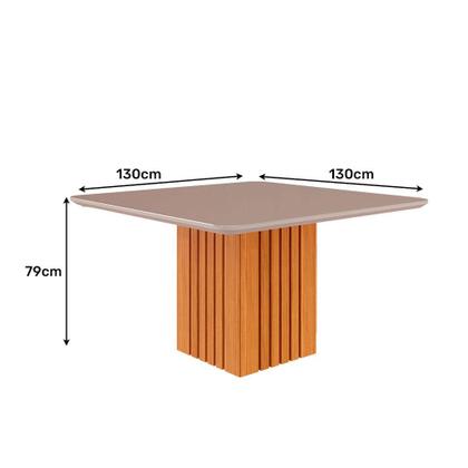 Imagem de Mesa de Jantar Ana Quadrada 1 Tampo em MDF e Vidro 130cm 1 Base Cozinha Moderna Marrom Off White - Cimol