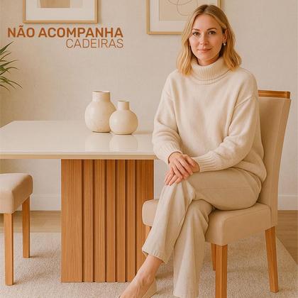 Imagem de Mesa de Jantar Ana Quadrada Tampo em MDF/Vidro 130x130cm Cozinha Moderna Cinamomo/Off White - Cimol