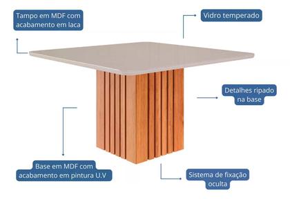Imagem de Mesa de Jantar Ana Quadrada Tampo em MDF/Vidro 130x130cm Cozinha Moderna Cinamomo/Off White - Cimol