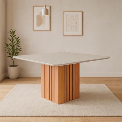 Imagem de Mesa de Jantar Ana Quadrada Tampo em MDF/Vidro 130x130cm Cozinha Moderna Cinamomo/Off White - Cimol
