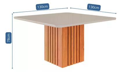 Imagem de Mesa de Jantar Ana Quadrada Tampo em MDF/Vidro 130x130cm Cozinha Moderna Cinamomo/Off White - Cimol